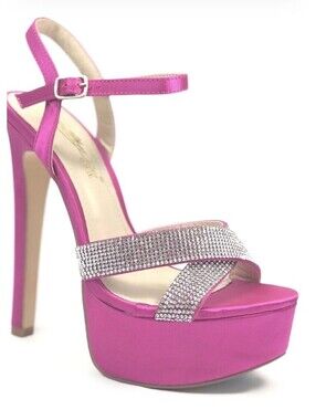 DDK RIBIAH-26 Women’s Fuchsia Satin Platform Rhinestone High Heels 8 NIB. SEXY